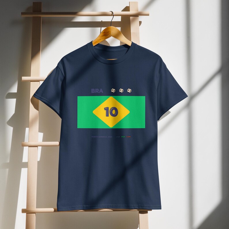 Custom Number BRAZIL Football T-Shirt, Personalized Soccer Tee, Minimal Fan Shirt, Jersey Inspired Design