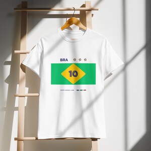 Custom Number BRAZIL Football T-Shirt, Personalized Soccer Tee, Minimal Fan Shirt, Jersey Inspired Design