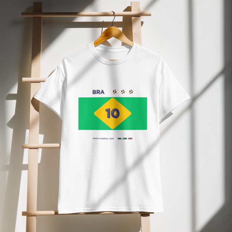 Custom Number BRAZIL Football T-Shirt, Personalized Soccer Tee, Minimal Fan Shirt, Jersey Inspired Design