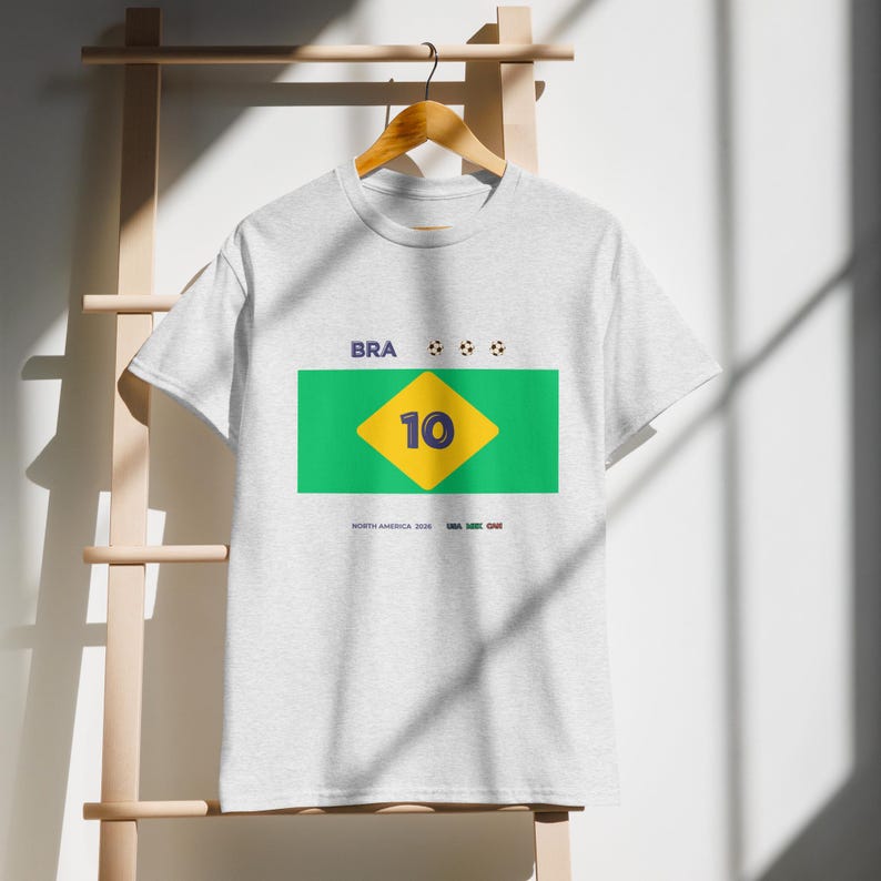 Custom Number BRAZIL Football T-Shirt, Personalized Soccer Tee, Minimal Fan Shirt, Jersey Inspired Design