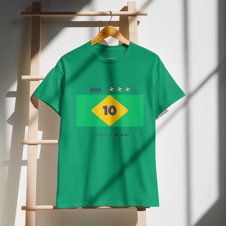 Custom Number BRAZIL Football T-Shirt, Personalized Soccer Tee, Minimal Fan Shirt, Jersey Inspired Design