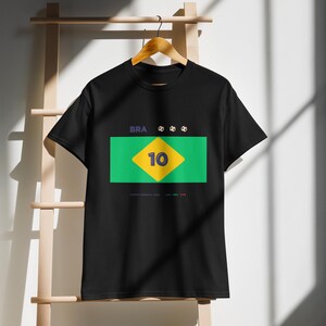 Custom Number BRAZIL Football T-Shirt, Personalized Soccer Tee, Minimal Fan Shirt, Jersey Inspired Design