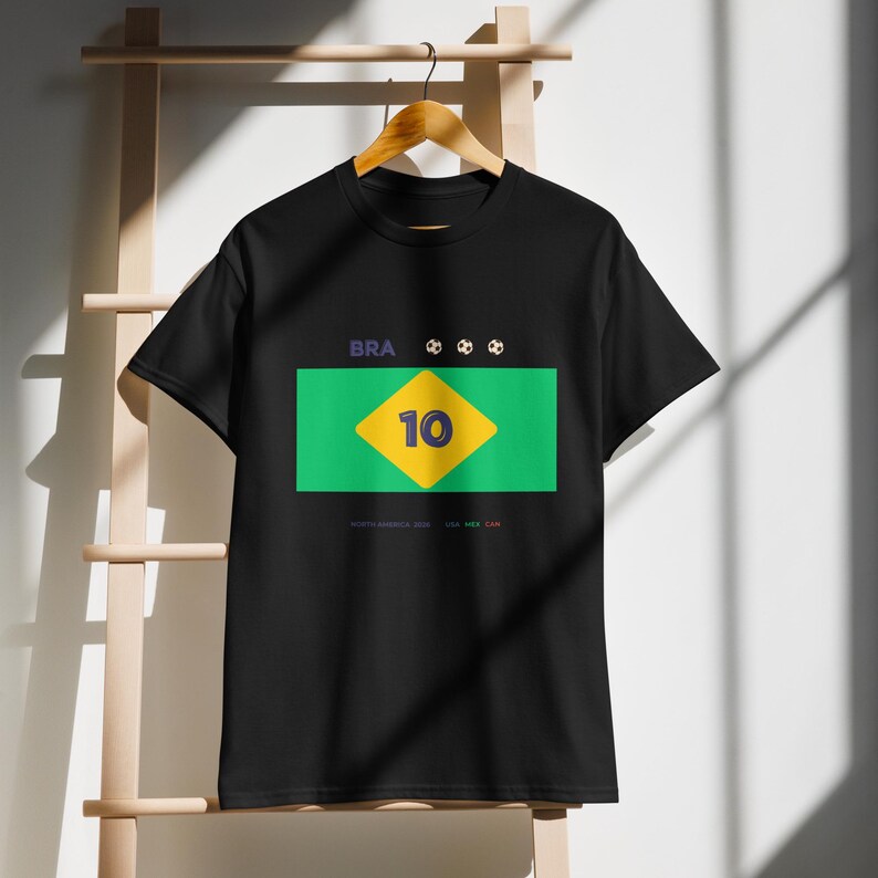 Custom Number BRAZIL Football T-Shirt, Personalized Soccer Tee, Minimal Fan Shirt, Jersey Inspired Design