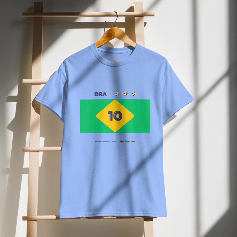 Custom Number BRAZIL Football T-Shirt, Personalized Soccer Tee, Minimal Fan Shirt, Jersey Inspired Design