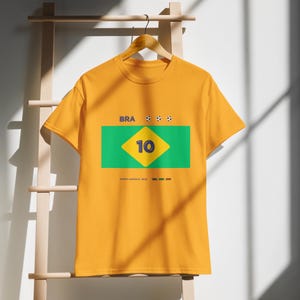 Custom Number BRAZIL Football T-Shirt, Personalized Soccer Tee, Minimal Fan Shirt, Jersey Inspired Design