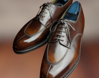 Men's Brown Wingtip Oxford Shoes, Polished Leather Dress Shoes, Classic Formal Lace Up Footwear, Elegant Business and Wedding Shoes