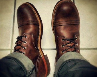 Handmade Brown Leather Cap Toe Boots, Heritage Lace-Up Ankle Footwear