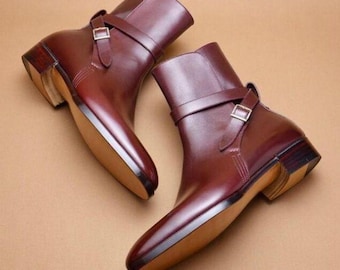 Handmade Brown Leather Jodhpur Boots, Buckle Strap Ankle Dress Footwear