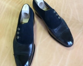 Zapatos de vestir de hombre de ante azul marino con puntera reforzada, zapatos formales sin cordones de cuero negro