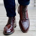 Handmade Brown Leather Lace-Up Ankle Boots, Mock Toe Heritage Dress Footwear