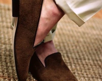 Handmade Brown Suede Loafers | Men's Minimalist Slip-On Dress Shoes