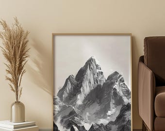 Monochrome Mountain Peak Poster | Matte Vertical Poster