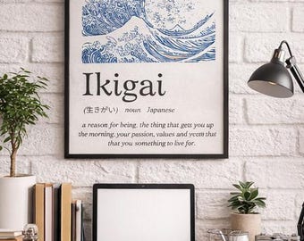 Ikigai Poster Print – Japanese Minimalist Wave Art (Motivational Zen Decor)