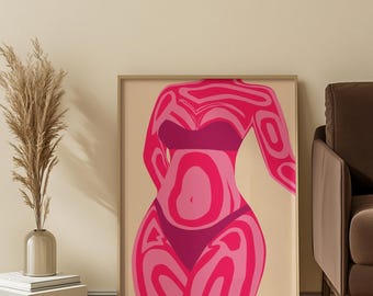 Pink Abstract Body Wall Art, Feminine Silhouette Poster, Modern Bedroom Decor Print, Feminine Energy Poster, Minimalist Wall Art