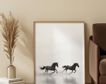 Running Horses Matte Poster | Minimal Black White Equestrian Wall Art