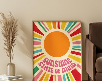 Sunshine State of Mind Poster | Retro Sunburst Vertical Art