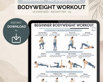 Beginner Bodyweight Workout Chart | No Equipment Full Body Exercise Guide | Printable PDF