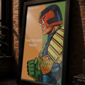 Judge Dredd Comic Poster - 1984 Original Art, Framed Print