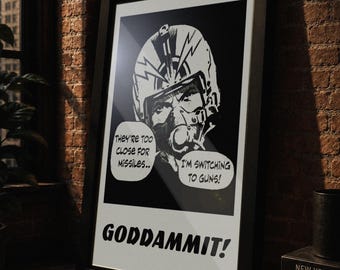 Pop Art Top Gun Pilot "Goddammit!" Mounted Framed Poster - Matt Black, Museum-Quality Print
