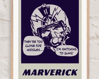 Pop Art Top Gun Pilot "Maverick" montiertes gerahmtes Poster - Royal Purple, Druck in Museumsqualität