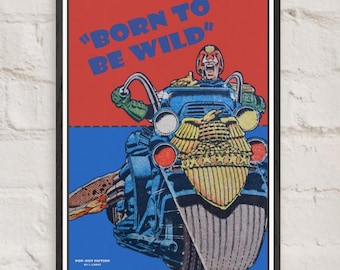 Judge Dredd 80er Jahre Comic Poster – Vintage Style Biker Kunst (gerahmt)