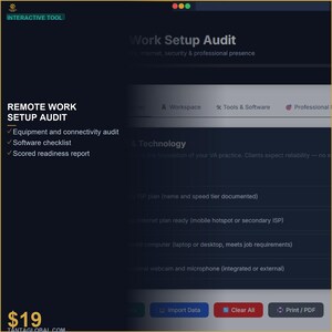 Remote Work Setup Audit — Interactive Tool to Score Your Hardware, Internet, Security & Presence