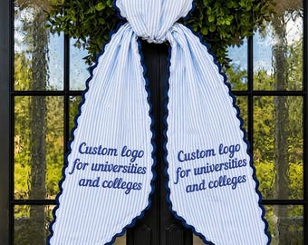 Personalized College Wreath Sash, Embroidered School Spirit Door Bow, Custom University Team Ribbon, Graduation Front Door Decor Gift