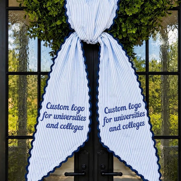 Personalized College Wreath Sash, Embroidered School Spirit Door Bow, Custom University Team Ribbon, Graduation Front Door Decor Gift