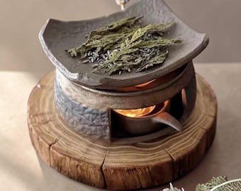 Handcrafted Ceramic Aroma Diffuser Burner, Tea Leaf & Herb Infuser, Essential Oil Candle Warmer, Brown Black Roast Style Home Decor Gift