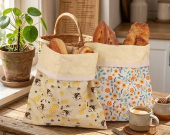 天然蜜蝋パン袋、オーガニックコットン食品保存袋、再利用可能なパン保管袋、花柄エコキッチンラップ、サステナブルギフト