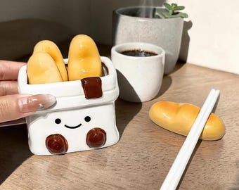 Buttered Bread Ceramic Chopstick Rest, Cute Cutlery Holder & Brush Rest, Adorable Table Decor, Unique Foodie Gift for Her