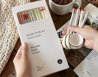 Set of 5 Ceramic Chopsticks, Japanese Nordic Style Reusable Tableware, Color Grip Trainers, Minimalist Dining Set, Unique Gift