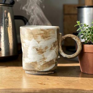 Japanese Handmade Stoneware Coffee Mug, Wabi Sabi Ceramic Cup, Rustic Pottery Coffee Mug, Minimalist Japandi Drinkware, Artisan Coffee Gift