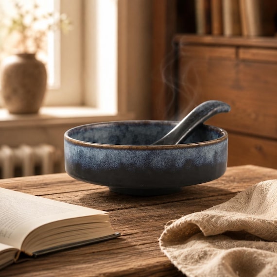 A wide-mouth Japanese-style ceramic bowl with a striking textured glaze finish — the kind of piece that makes a dinner table look curated.