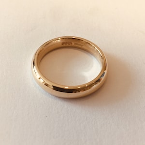 9ct Yellow Gold 4mm Wedding Ring, Gold Wedding Band, 100% Recycled Gold, Handmade by Alison in Bath UK