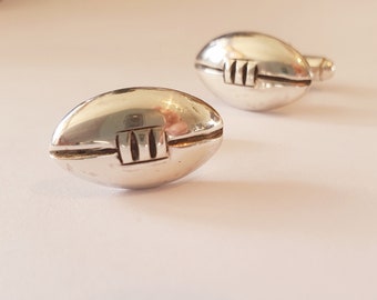 Solid Sterling Silver Rugby Ball Cufflinks, 100% Handmade by Alison in her studio in Bath UK