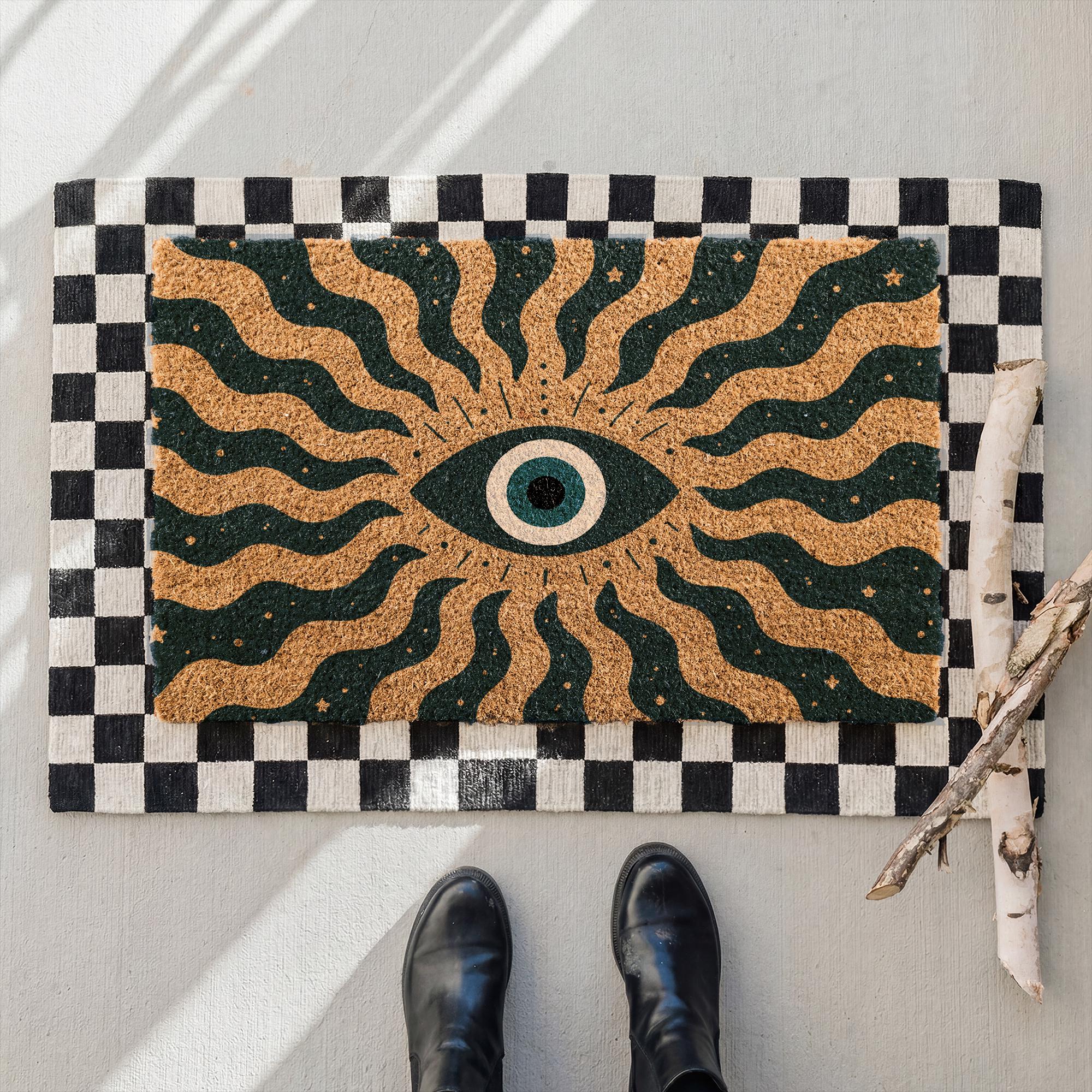 Protection Rune Doormat Protective Evil Eye Coir Doormat, Celestial Protection Welcome Mat ...