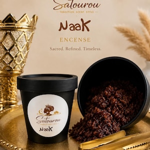 Loose Naak incense powder made from natural Senegalese aromatics, shown in a small mound on a neutral background with its fine earthy texture visible.