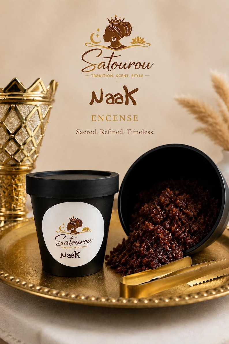 Loose Naak incense powder made from natural Senegalese aromatics, shown in a small mound on a neutral background with its fine earthy texture visible.