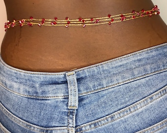 African Tie On Waist Beads, Red Baya Binbin Belly Beads, Adjustable Glass Waist Jewelry for Women, 108 cm Length (42.5 inches)