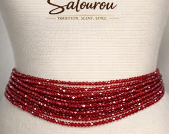 Elastic Red Waist Beads, African Baya Binbin Belly Beads, Stretch Glass Waist Jewelry for Women, 84 cm (33 Inches)