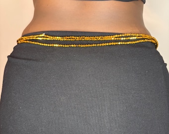 Elastic Gold Waist Beads, African Baya Binbin Belly Beads, Stretch Glass Waist Jewelry for Women, 84 cm (33 Inches)