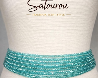 Elastic Turquoise Waist Beads, African Baya Binbin Belly Beads, Stretch Glass Waist Jewelry for Women, 84 cm (33 Inches)