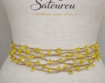 African Tie On Waist Beads, Yellow Baya Binbin Belly Beads, Adjustable Glass Waist Jewelry for Women, 108 cm Length (42.5 incches)
