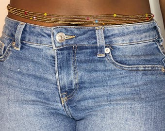 Elastic Multicolor Bonze Waist Beads, African Baya Binbin Belly Beads, Stretch Glass Waist Jewelry for Women, 96 cm (37.8 Inches)