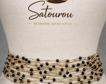 African Tie On Waist Beads, Baya Binbin Belly Beads, Adjustable Glass Waist Jewelry for Women, 108 cm Length (42.5 inches)