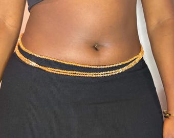 Elastic Peach Waist Beads, African Baya Binbin Belly Beads, Stretch Glass Waist Jewelry for Women, 84 cm (33 Inches)