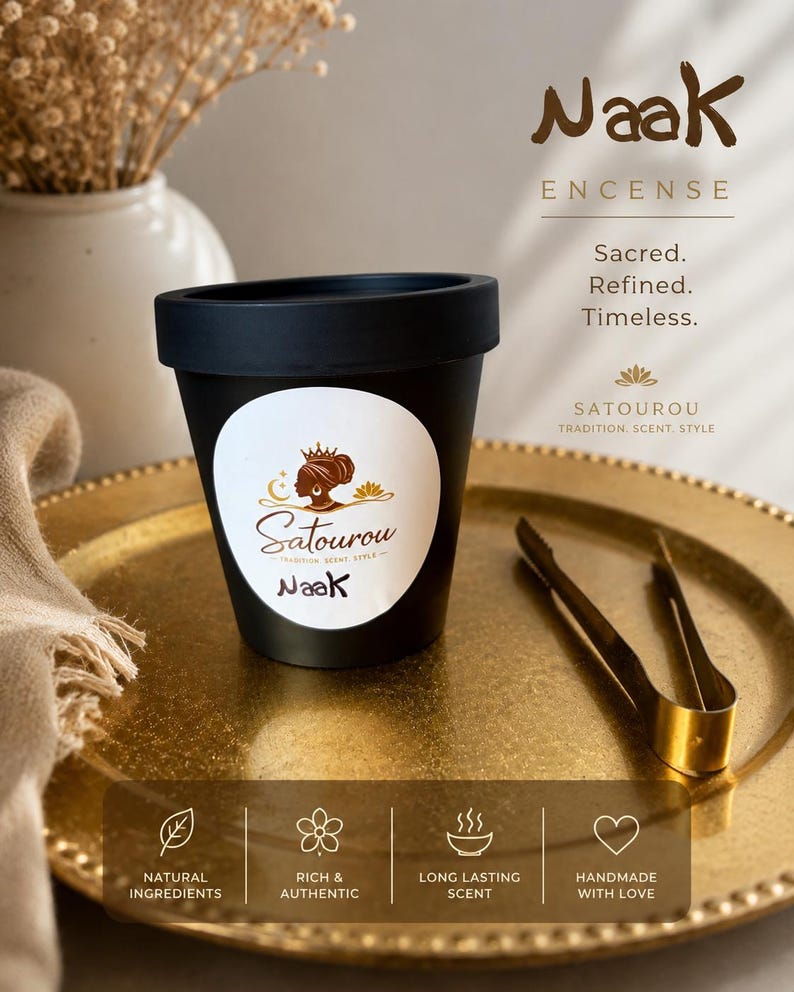 Loose Naak incense powder made from natural Senegalese aromatics, shown in a small mound on a neutral background with its fine earthy texture visible.