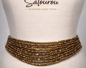 Gold Waist Beads Tie On, African Baya Binbin, Glass Belly Beads, Body Jewelry, Adjustable Waist Jewelry