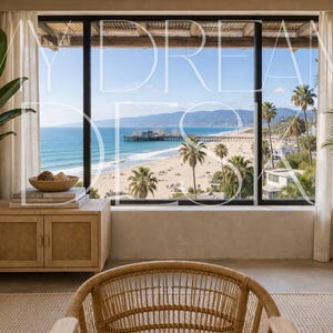 Realistisk zoombakgrund för Santa Monica Beach | Professionell virtuell kontorsbakgrund för kusten (digital nedladdning direkt)